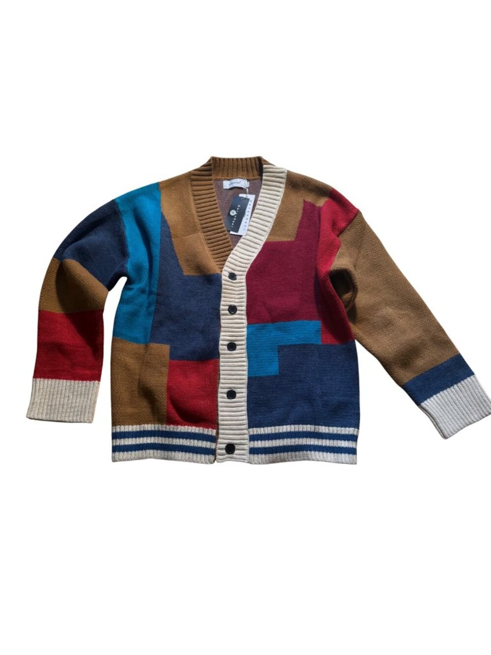 Colorblock Cardigan Sweater Button Front Preppy Grandpa Medium